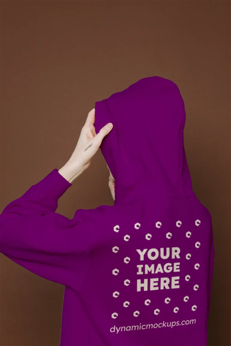 Woman Wearing Purple Hoodie Mockup Back View Template