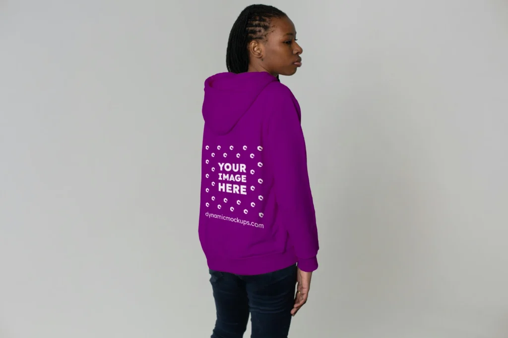 Woman Wearing Purple Hoodie Mockup Back View Template