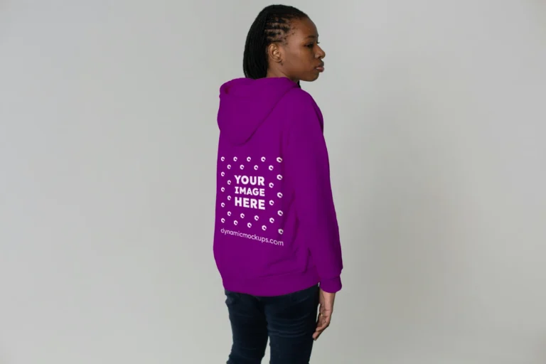 Woman Wearing Purple Hoodie Mockup Back View Template