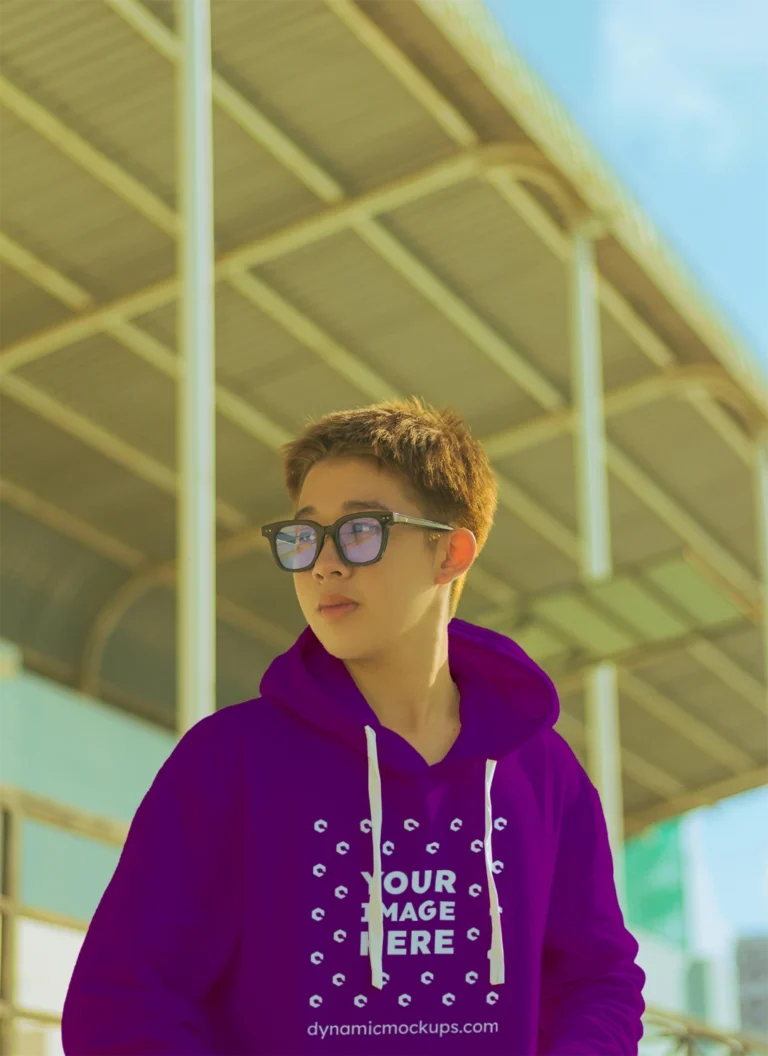 Woman Wearing Purple Hoodie Mockup Front View Template