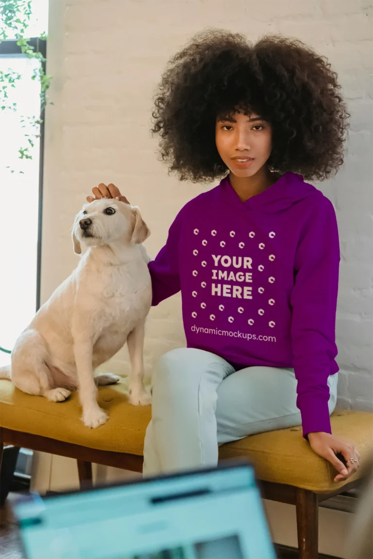 Woman Wearing Purple Hoodie Mockup Front View Template