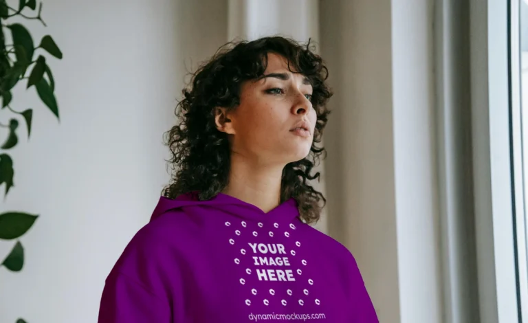 Woman Wearing Purple Hoodie Mockup Front View Template