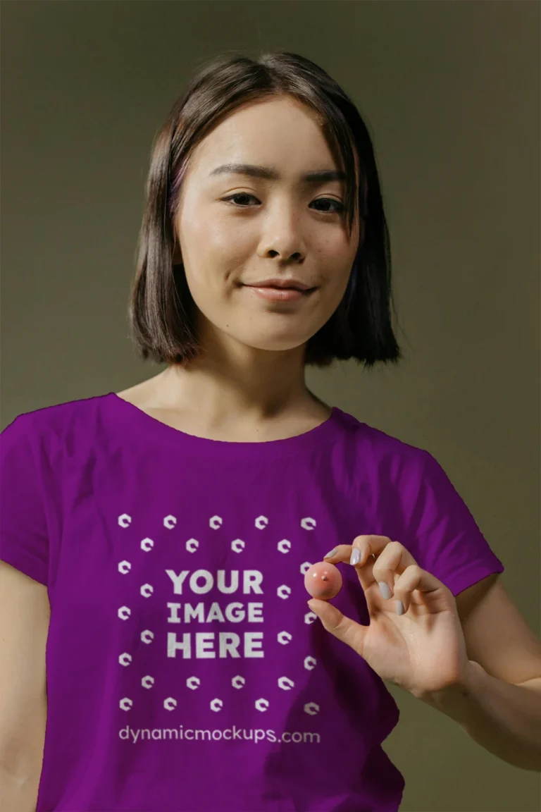 Woman Wearing Purple T-shirt Mockup Front View Template
