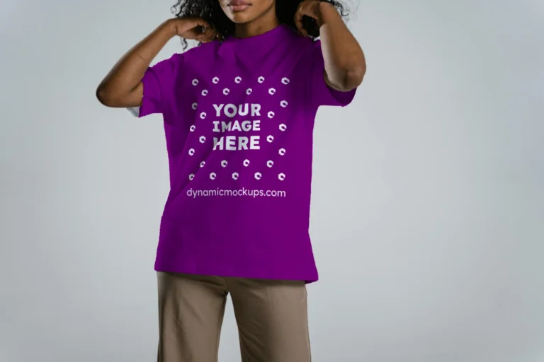 Woman Wearing Purple T-shirt Mockup Front View Template