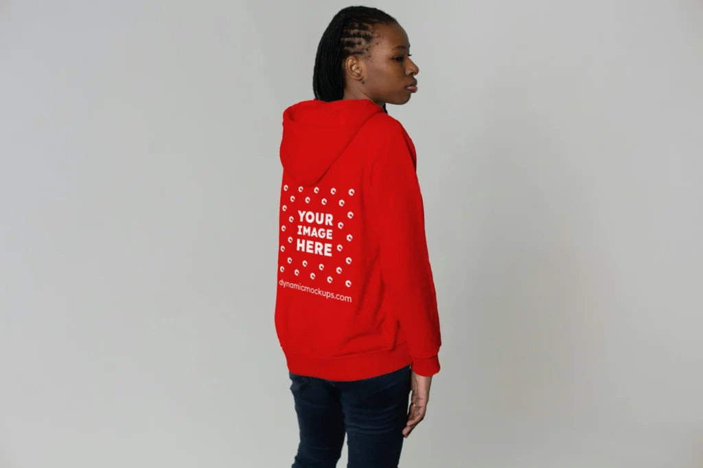 Woman Wearing Red Hoodie Mockup Back View Template