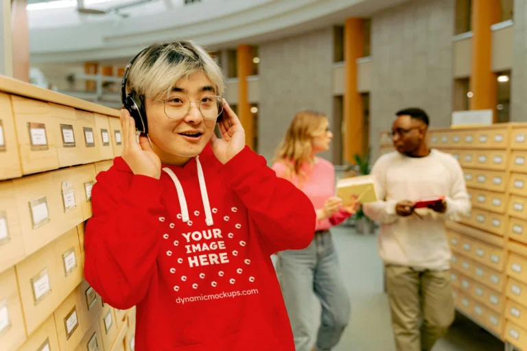 Woman Wearing Red Hoodie Mockup Front View Template