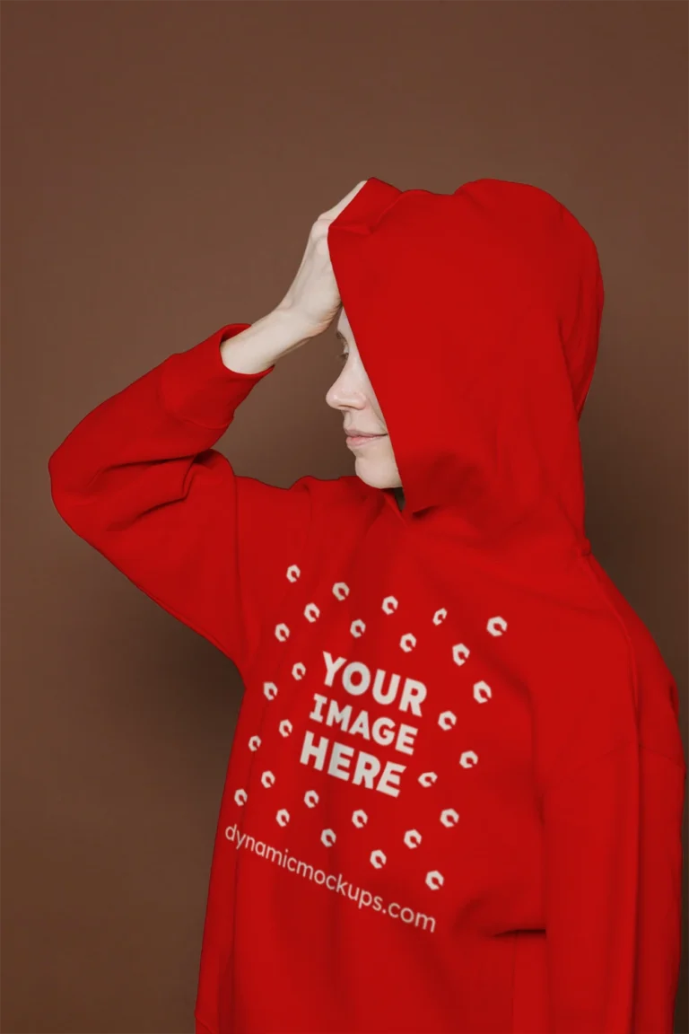 Woman Wearing Red Hoodie Mockup Front View Template
