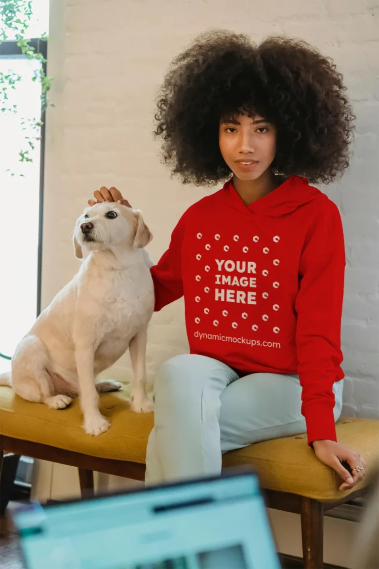 Woman Wearing Red Hoodie Mockup Front View Template