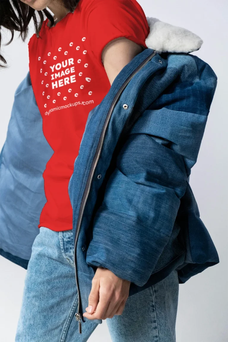 Woman Wearing Red T-shirt Mockup Front View Template