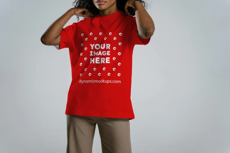 Woman Wearing Red T-shirt Mockup Front View Template