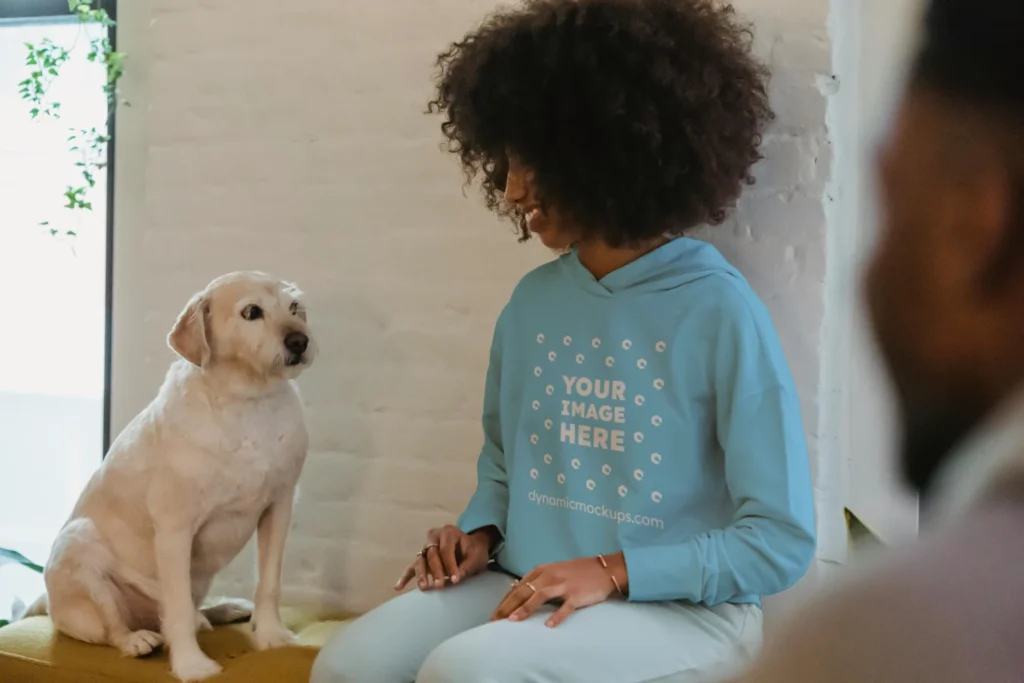 Woman Wearing Sky Blue Hoodie Mockup Front View Template
