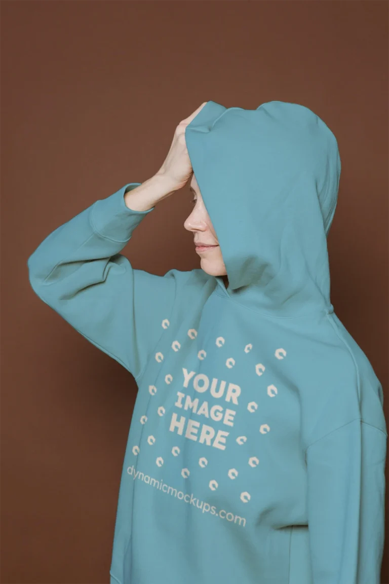 Woman Wearing Sky Blue Hoodie Mockup Front View Template