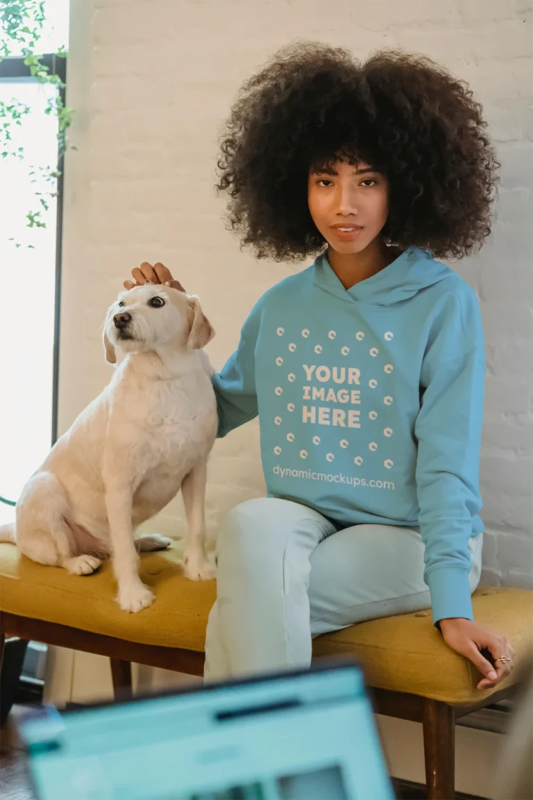 Woman Wearing Sky Blue Hoodie Mockup Front View Template