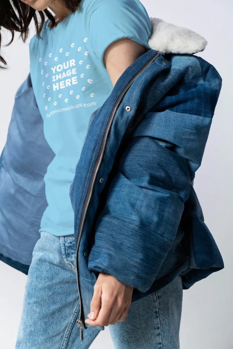 Woman Wearing Sky Blue T-shirt Mockup Front View Template