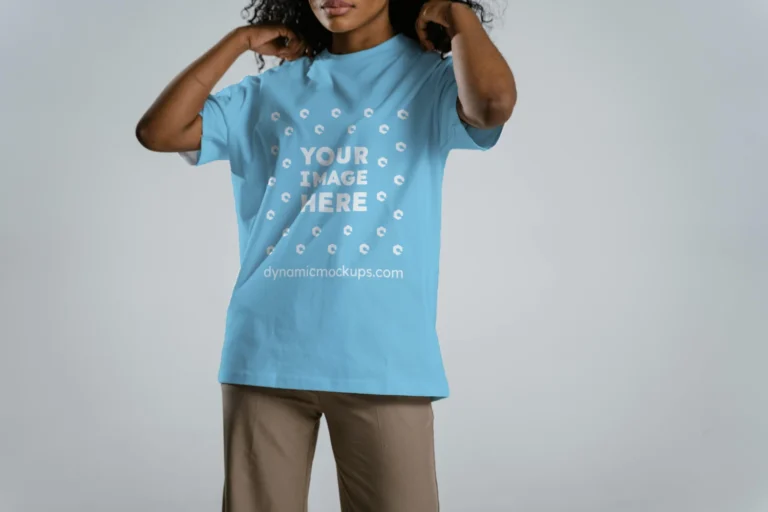 Woman Wearing Sky Blue T-shirt Mockup Front View Template