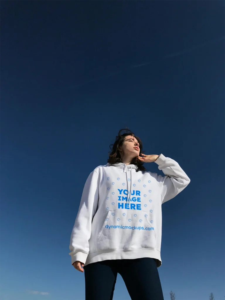 Woman Wearing White Hoodie Mockup Front View Template