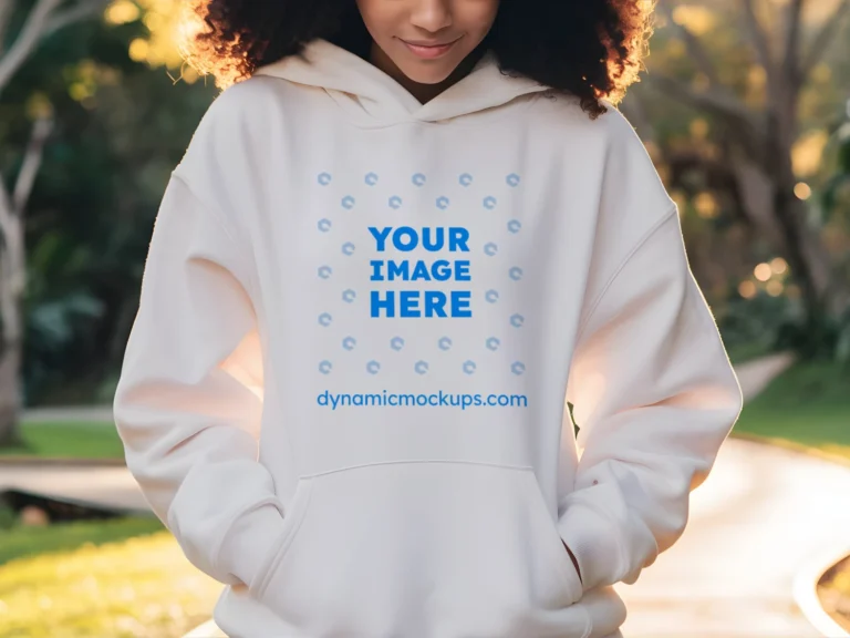 Woman Wearing White Hoodie Mockup Front View Template