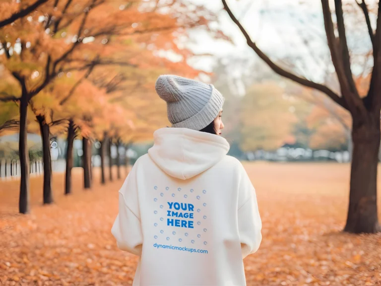 Woman Wearing White Hoodie Mockup Back View Template
