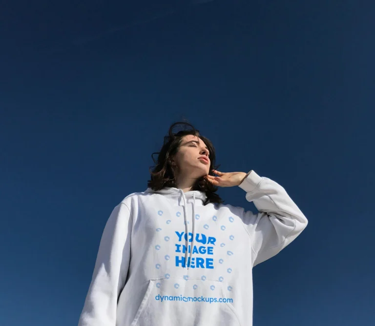 Woman Wearing White Hoodie Mockup Front View Template