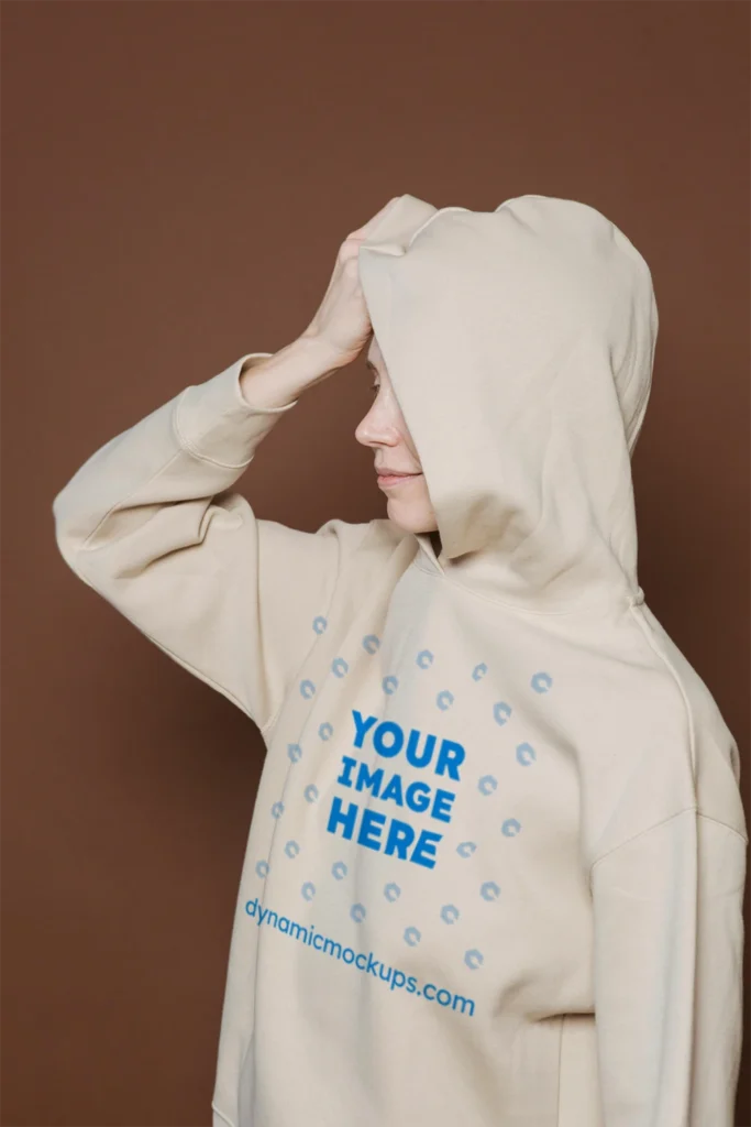 Woman Wearing White Hoodie Mockup Front View Template