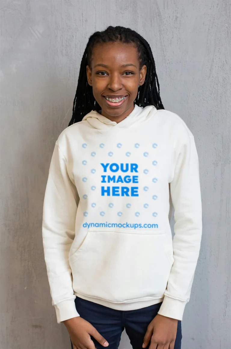 Woman Wearing White Hoodie Mockup Front View Template