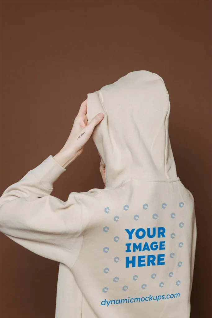 Woman Wearing White Hoodie Mockup Back View Template