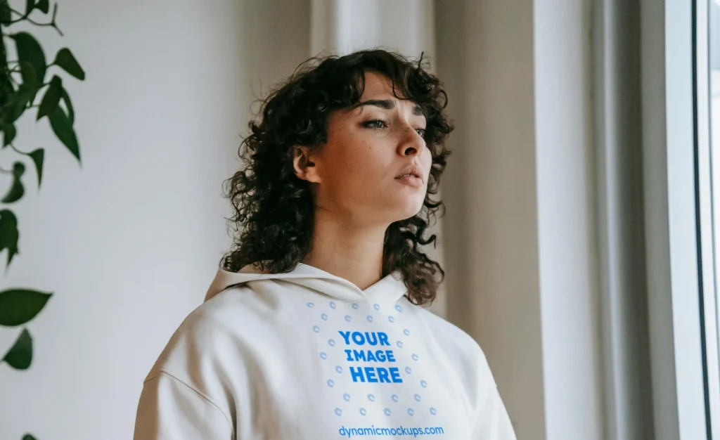 Woman Wearing White Hoodie Mockup Front View Template