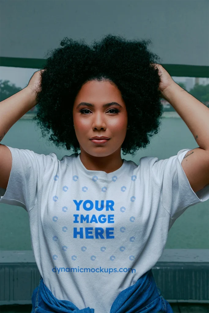 Woman Wearing White T-shirt Mockup Front View Template