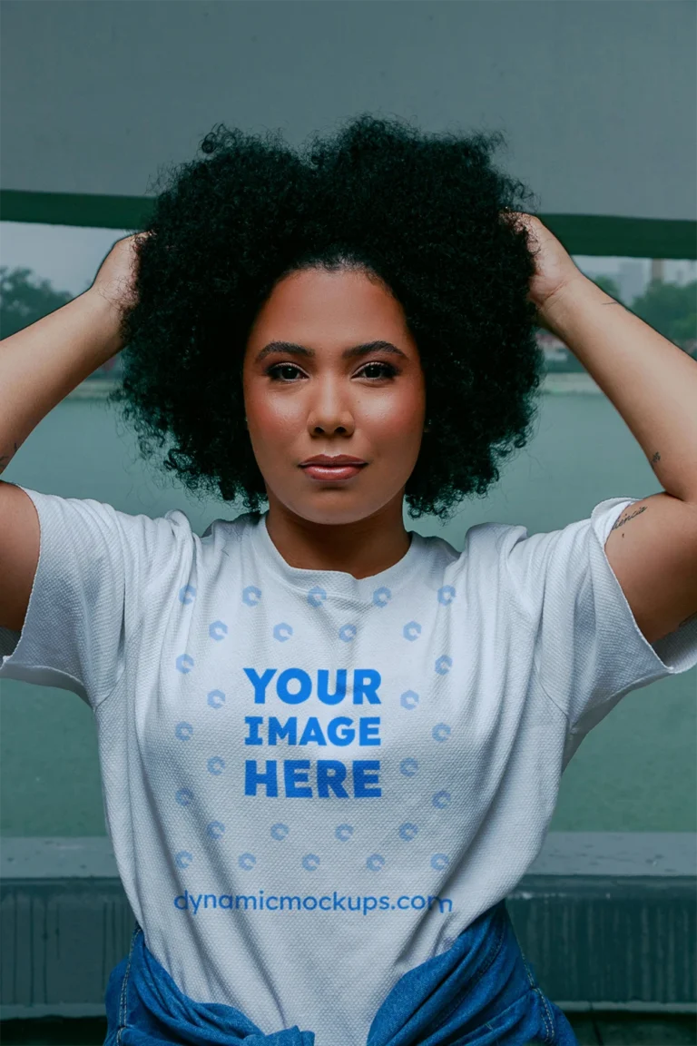 Woman Wearing White T-shirt Mockup Front View Template