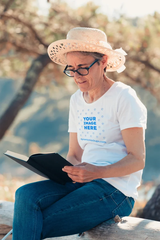 Woman Wearing White T-shirt Mockup Front View Template