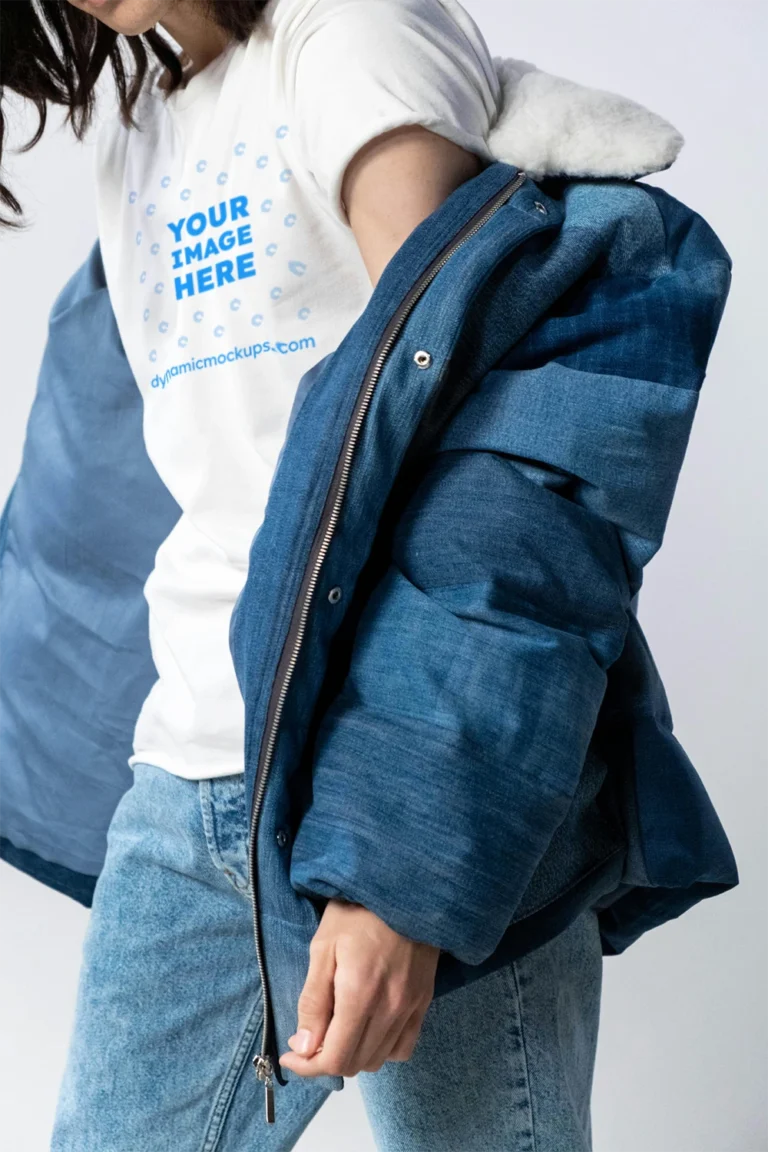 Woman Wearing White T-shirt Mockup Front View Template