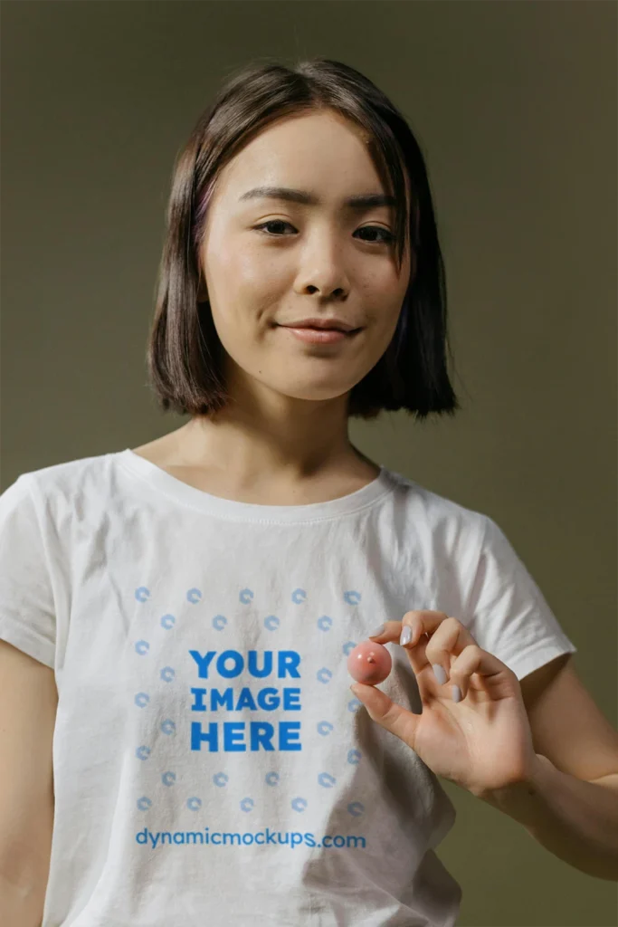 Woman Wearing White T-shirt Mockup Front View Template
