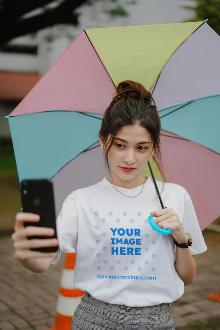 Woman Wearing White T-shirt Mockup Front View Template