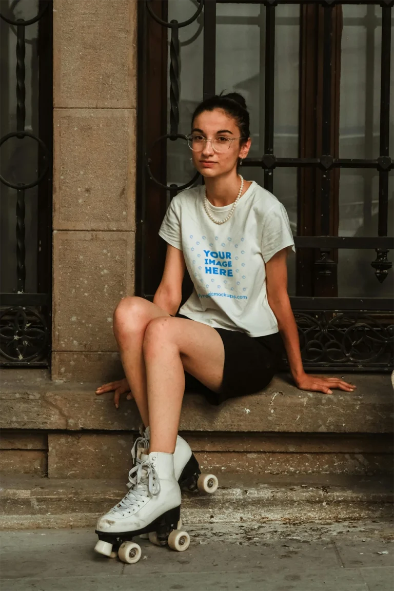 Woman Wearing White T-shirt Mockup Front View Template
