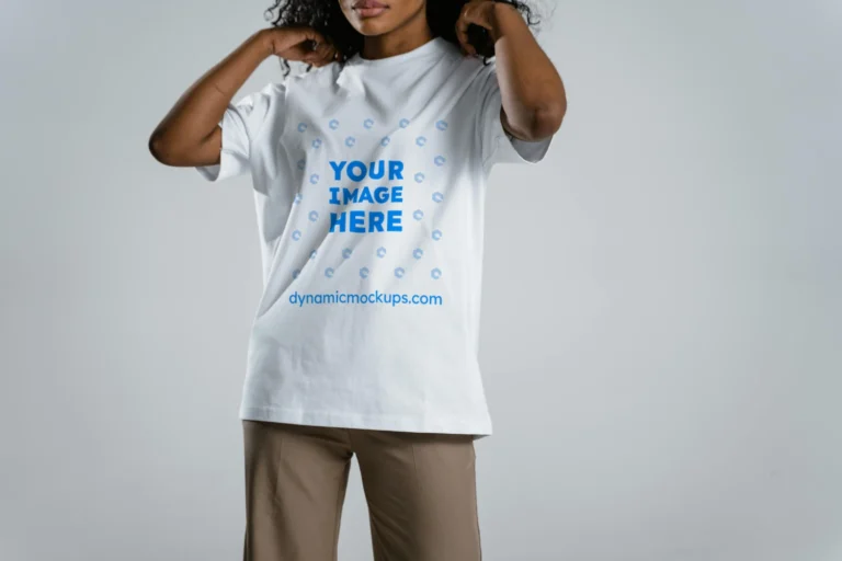 Woman Wearing White T-shirt Mockup Front View Template