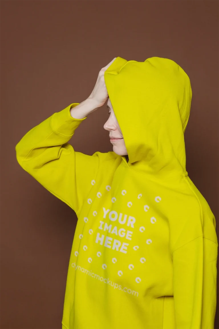 Woman Wearing Yellow Hoodie Mockup Front View Template