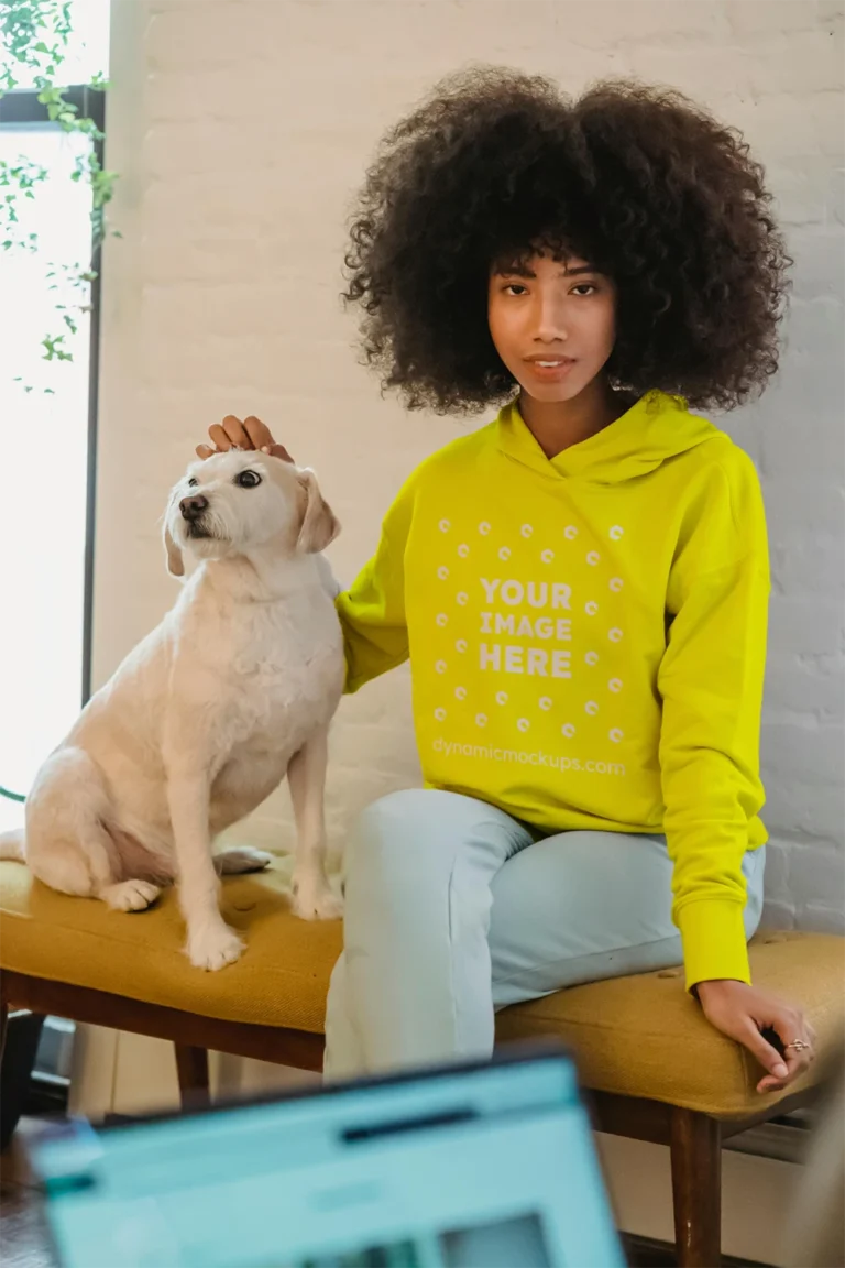 Woman Wearing Yellow Hoodie Mockup Front View Template