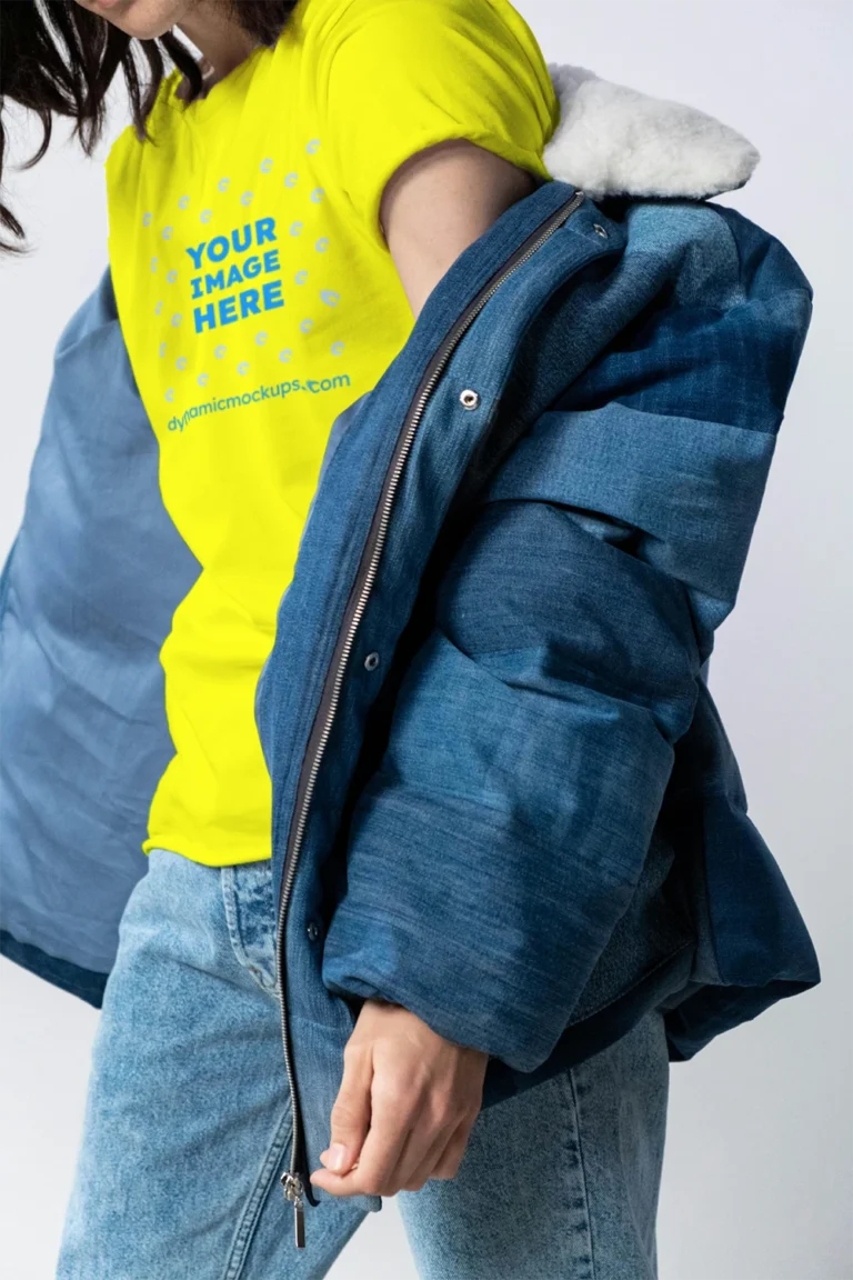 Woman Wearing Yellow T-shirt Mockup Front View Template