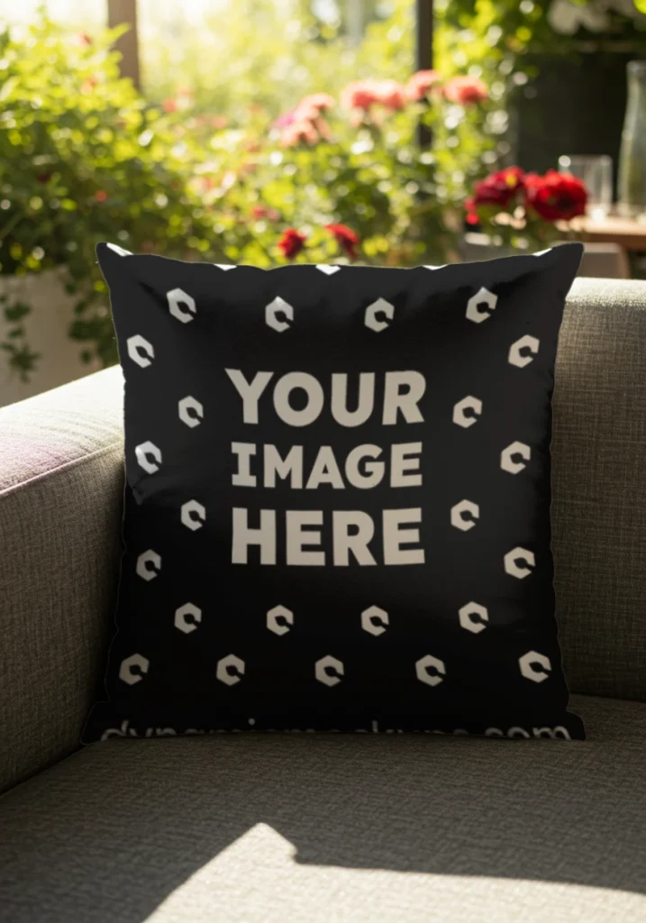 Black Square Pillow Cover Mockup Template