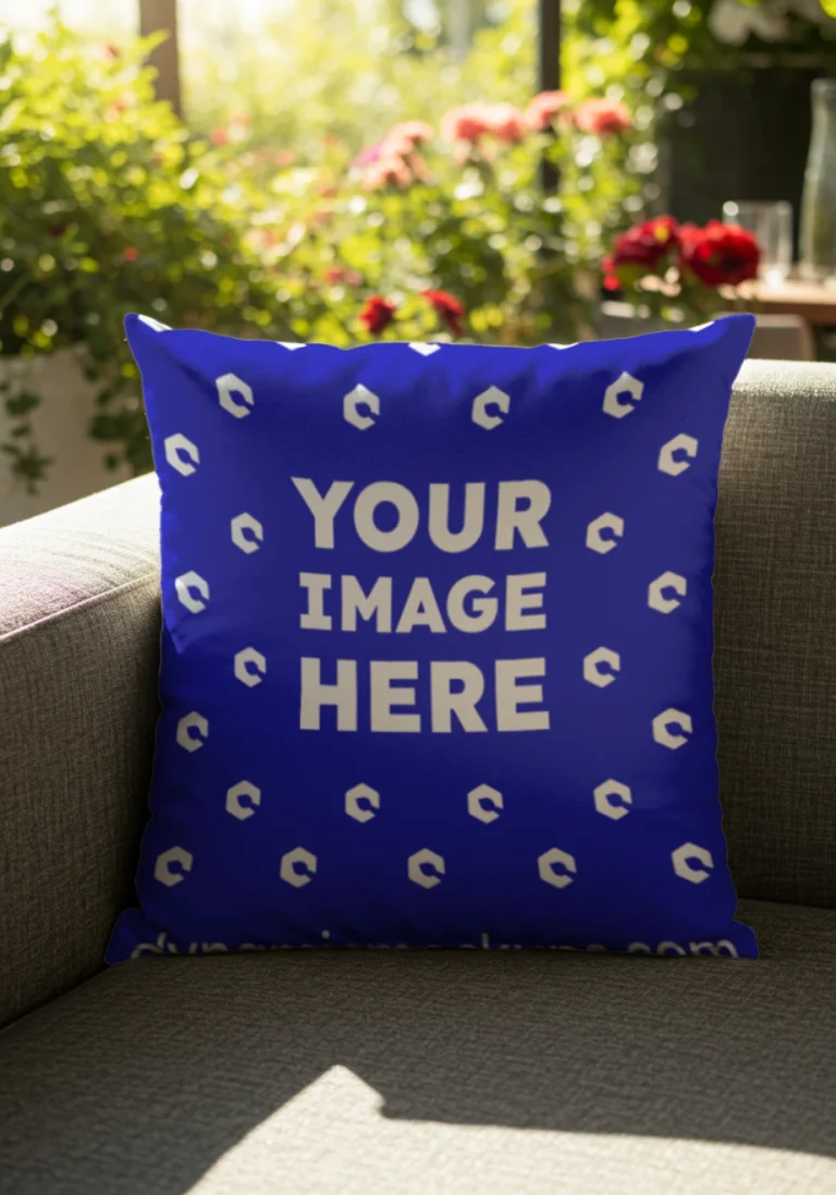 Blue Square Pillow Cover Mockup Template