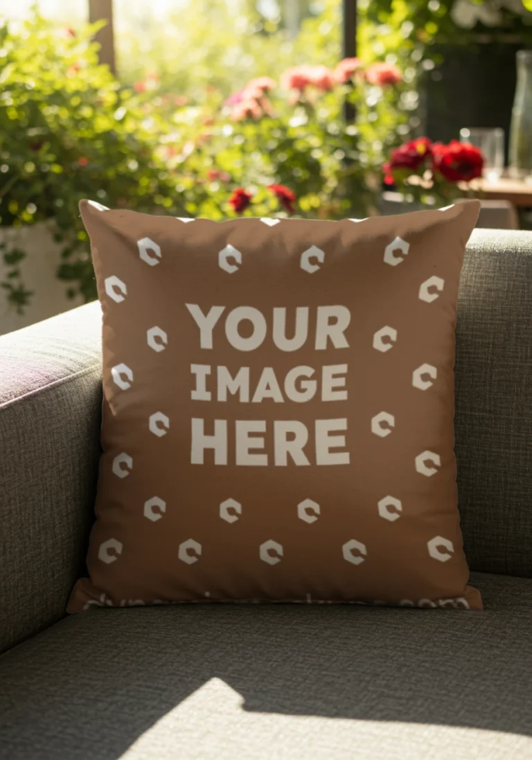 Brown Square Pillow Cover Mockup Template