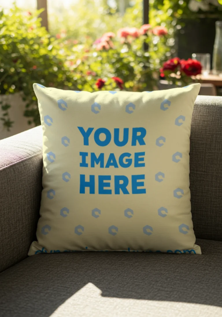 Cream Square Pillow Cover Mockup Template