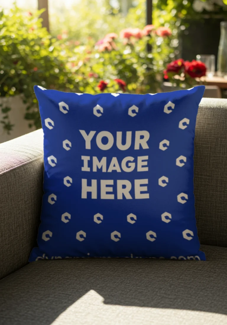 Dark Blue Square Pillow Cover Mockup Template