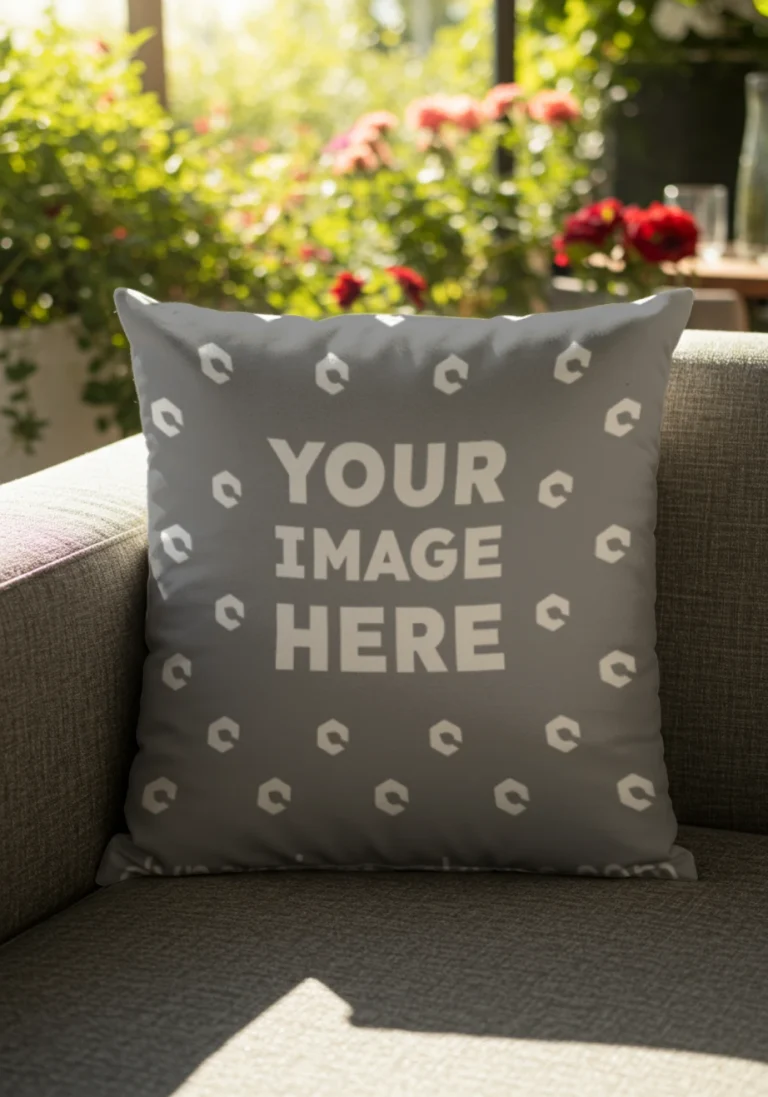 Gray Square Pillow Cover Mockup Template