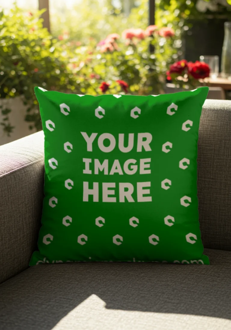 Green Square Pillow Cover Mockup Template