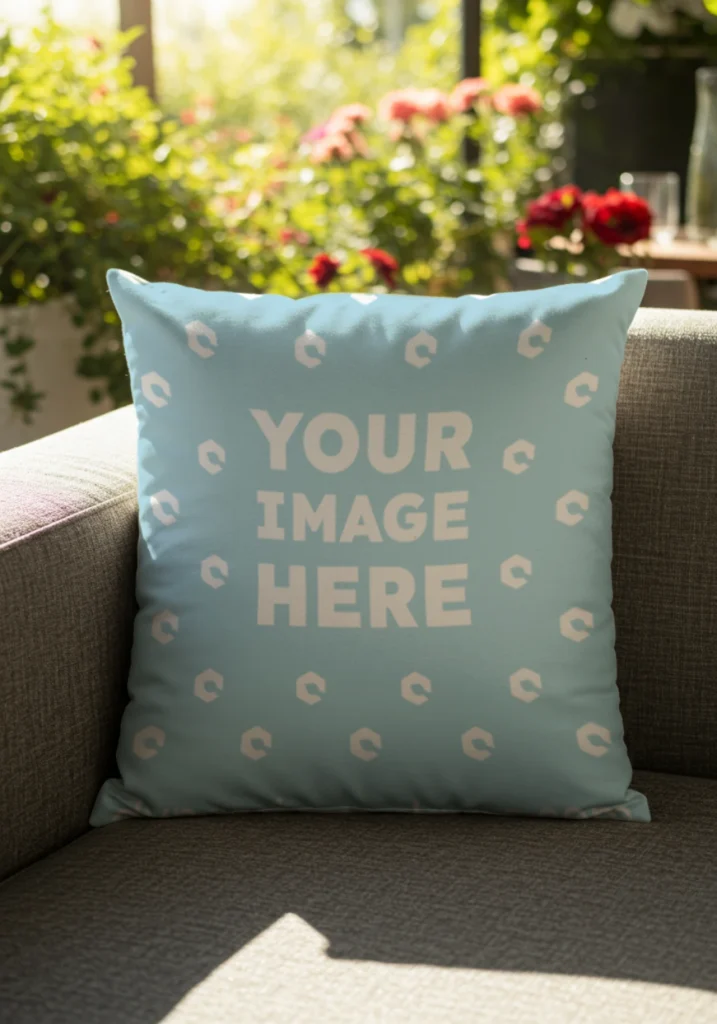 Light Blue Square Pillow Cover Mockup Template