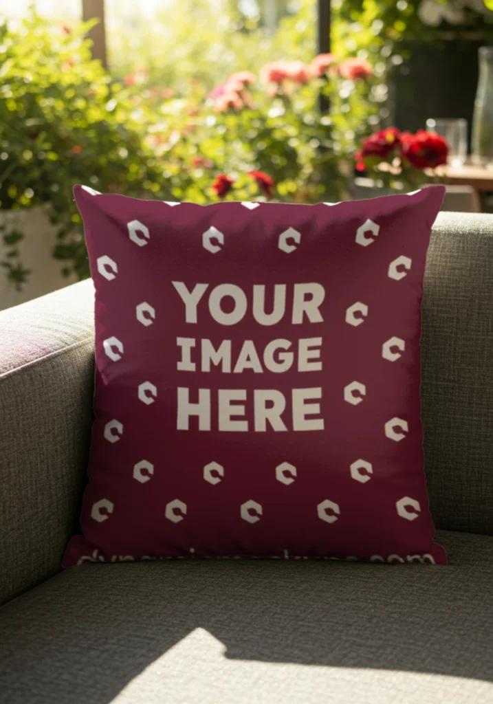 Maroon Square Pillow Cover Mockup Template