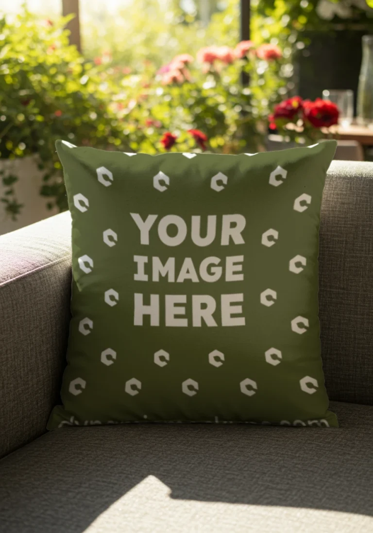 Olive Green Square Pillow Cover Mockup Template