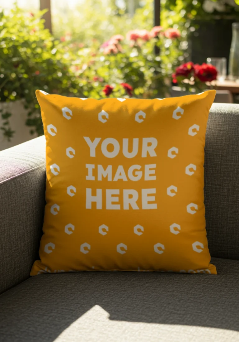 Orange Square Pillow Cover Mockup Template
