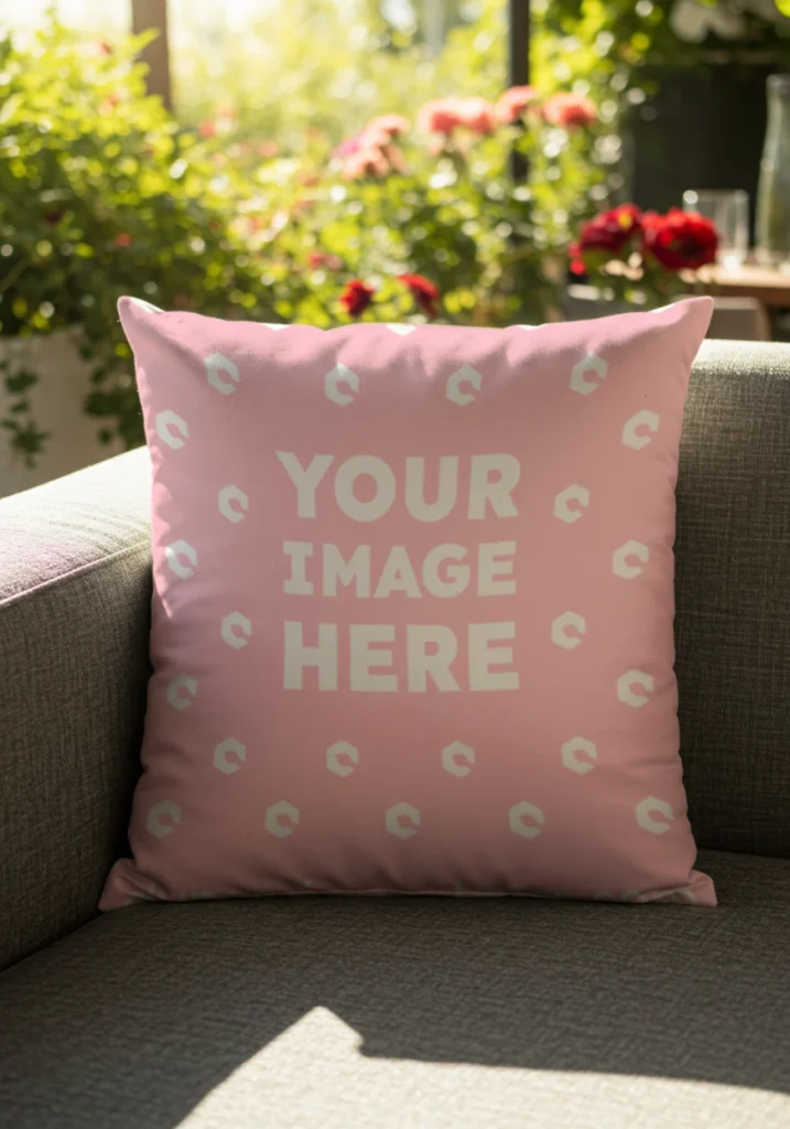 Pink Square Pillow Cover Mockup Template